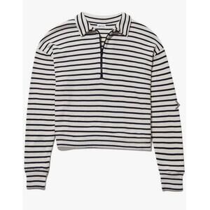 The Rosewell Stripe Quarter Zip in Cream and Navy Sz M